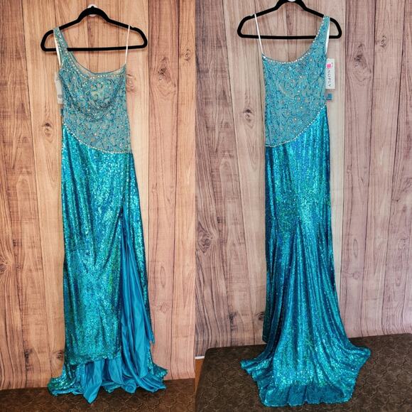 NWT Panoply Turquoise Blue Sequin Gown, Style # 14569, Sz 6 - Picture 2 of 11